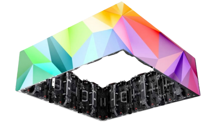 شاشات ليد داخلية بحجم 500×500 مم تستخدم للإيجار في فعاليات داخلية تعرض محتوى بصري عالي الجودة.